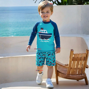 Traje de Baño Manga Larga Pantalón Corto 2 Piezas Corte Split Niño 3 a 9 años Blue Boat