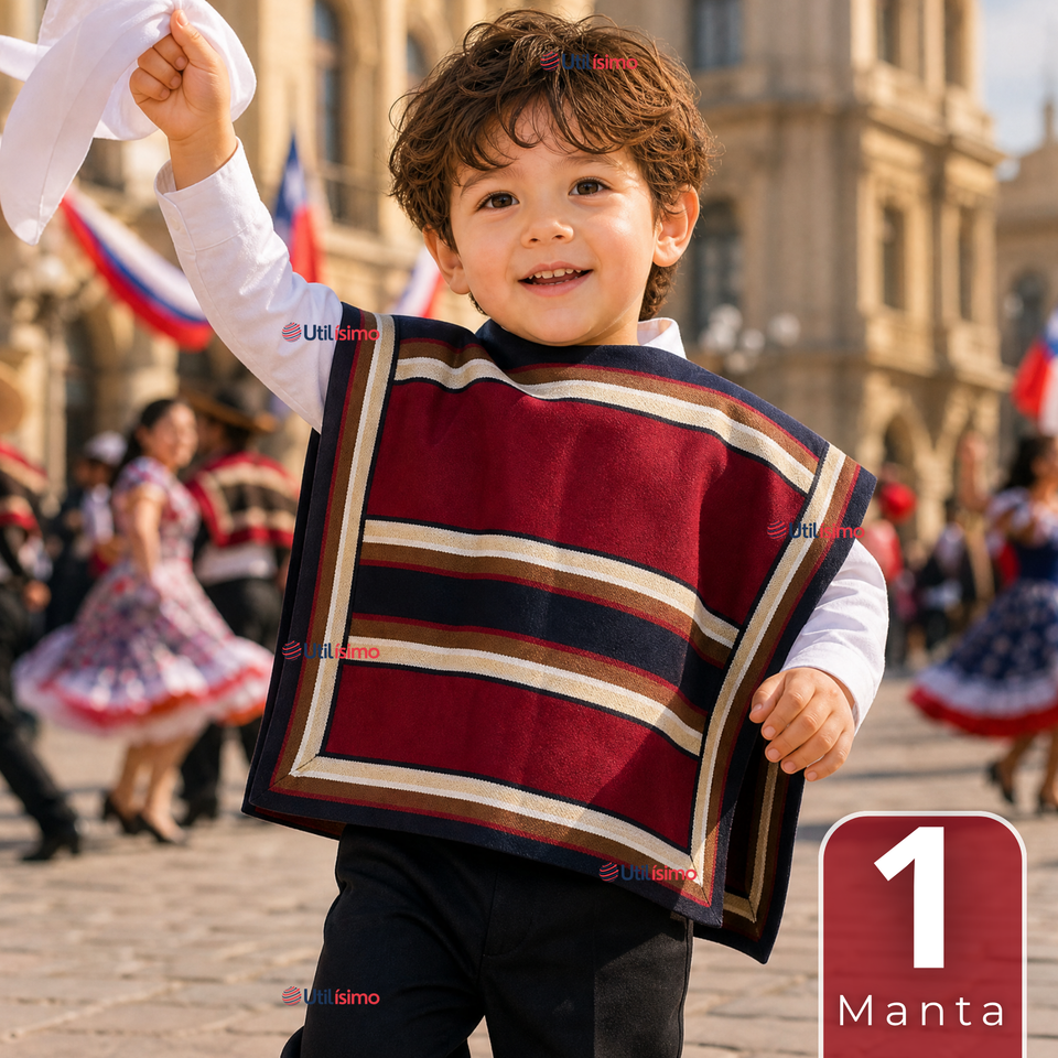 Manta Poncho Huaso Niño Juvenil Baile Cueca Fiestas Patrias