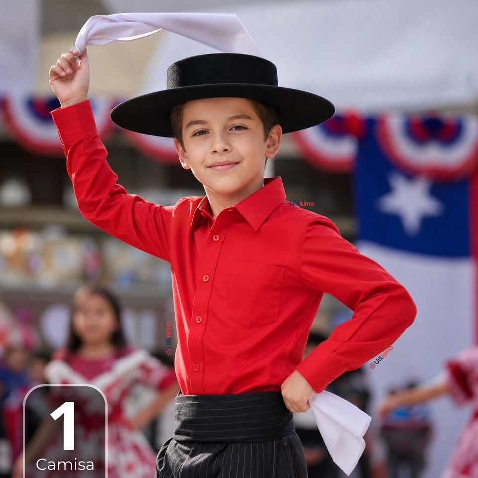 Camisa Huaso Niño Algodón Rojo Fiestas Patrias Traje Típico