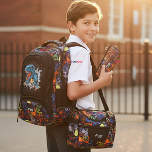 Mochila Escolar Kit Con Estuche y Lonchera 43cm Tela Oxford Dino Niño
