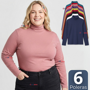 Pack 6 Camisetas Poleras Polar Primera Capa Cuello Beatle Manga Larga Colores Surtidos Mujer
