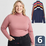 Pack 6 Camisetas Poleras Polar Primera Capa Cuello Beatle Manga Larga Colores Surtidos Mujer