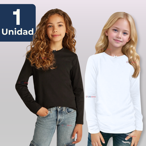 Camiseta Algodón Manga Larga Polera Niña Primera Capa Cuello Redondo Negro y Blanco