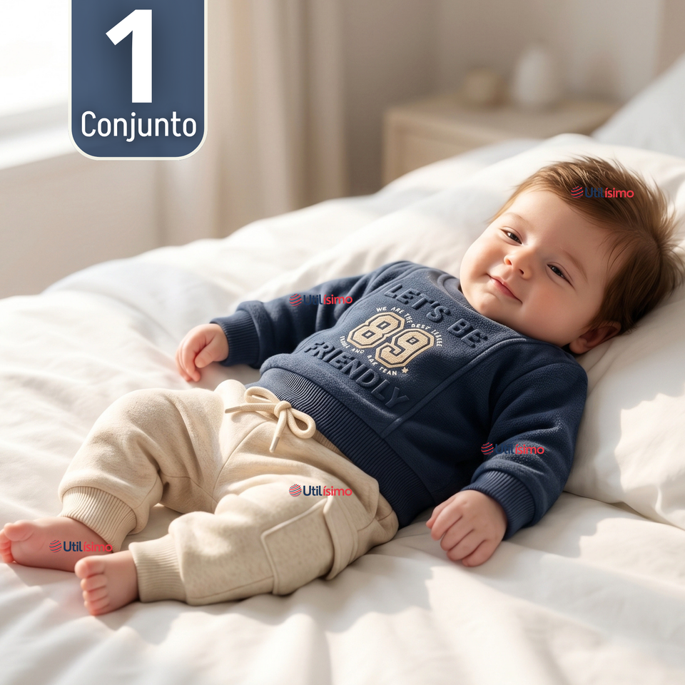 Conjunto 2 Piezas Buzo Pantalón Y Polerón De Algodón Azul Bebé Niño