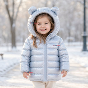 Parka Bebé Niña Gris Metálica Térmica Acolchada Con Orejitas Gray Shiny