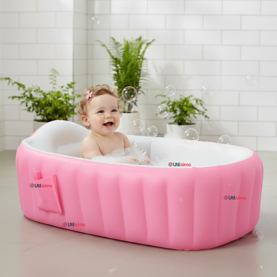 Bañera Inflable Plegable Portátil Para Bebés Con Bomba Aire Niña Rosado