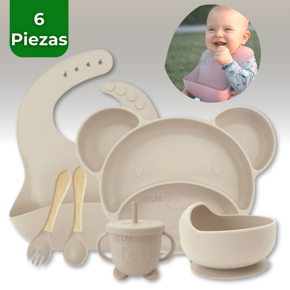 Set De Alimentación Bebé Silicona 6 Piezas Libre BPA Colores Surtidos