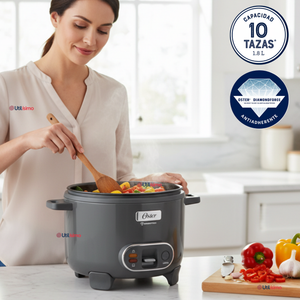 Oster Arrocera 3 en 1, 10 Tazas de Capacidad Función de Sofrito, Vaporera, Recubrimiento Antiadherente Oster DiamondForce, CKSTRC10DFSKE