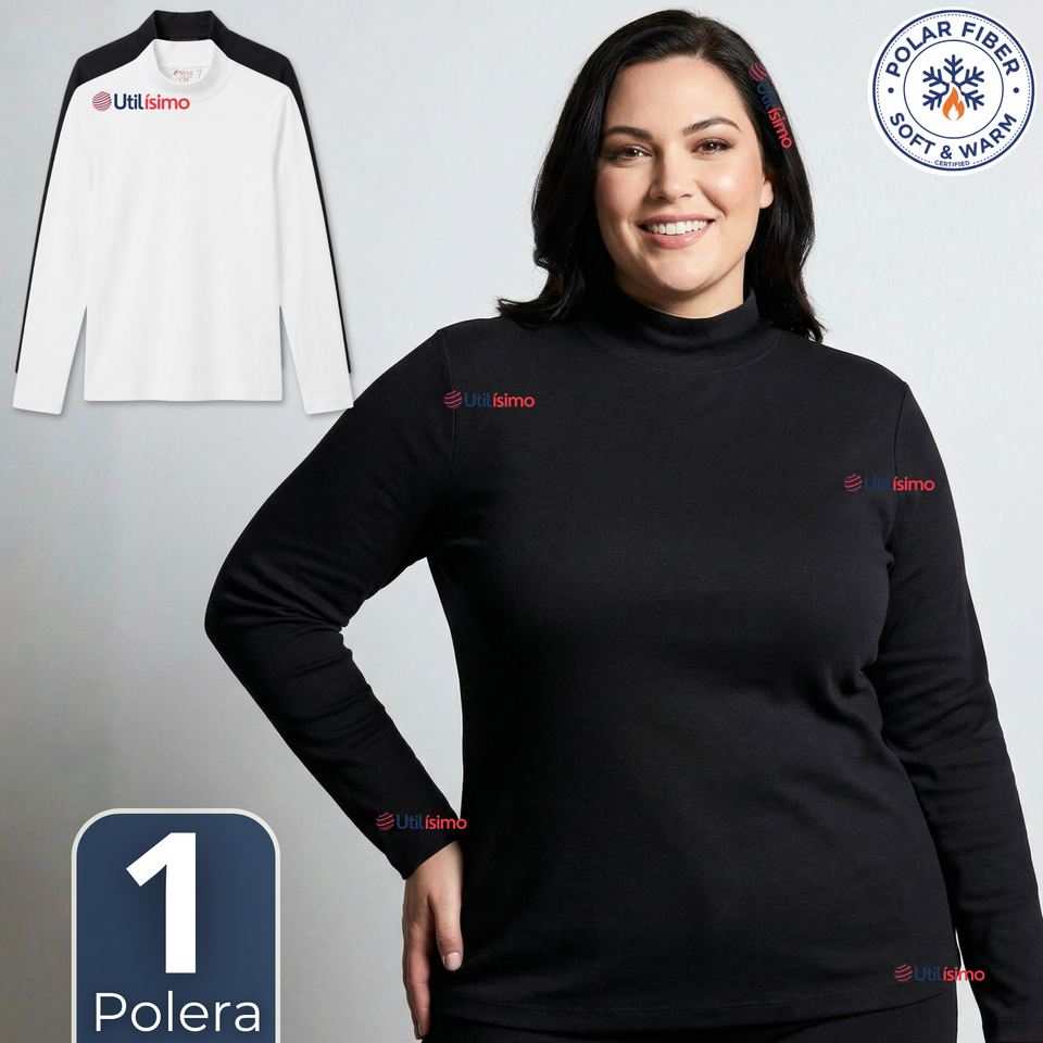Camiseta Polera Polar Primera Capa Cuello Beatle  Manga Larga Blanco Negro Mujer