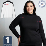 Camiseta Polera Polar Primera Capa Cuello Beatle  Manga Larga Blanco Negro Mujer