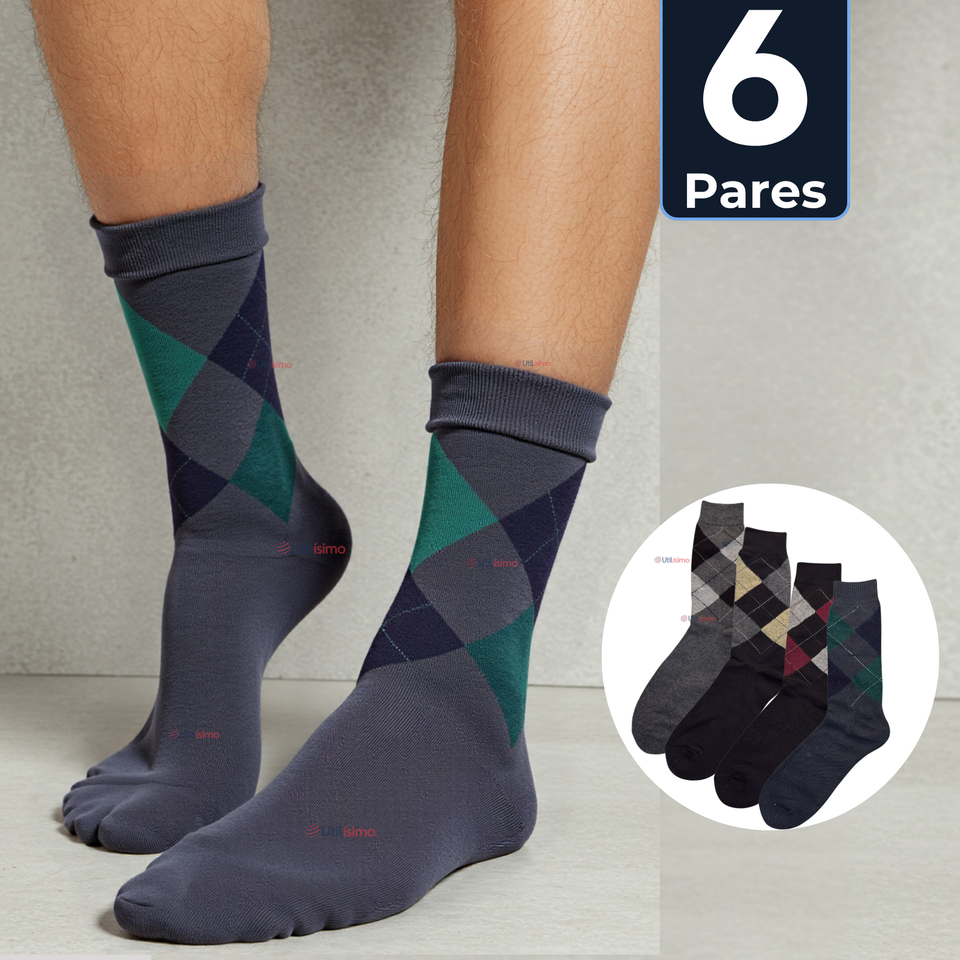Pack 6 Pares Calcetines de Vestir Hombre Rombos Surtidos