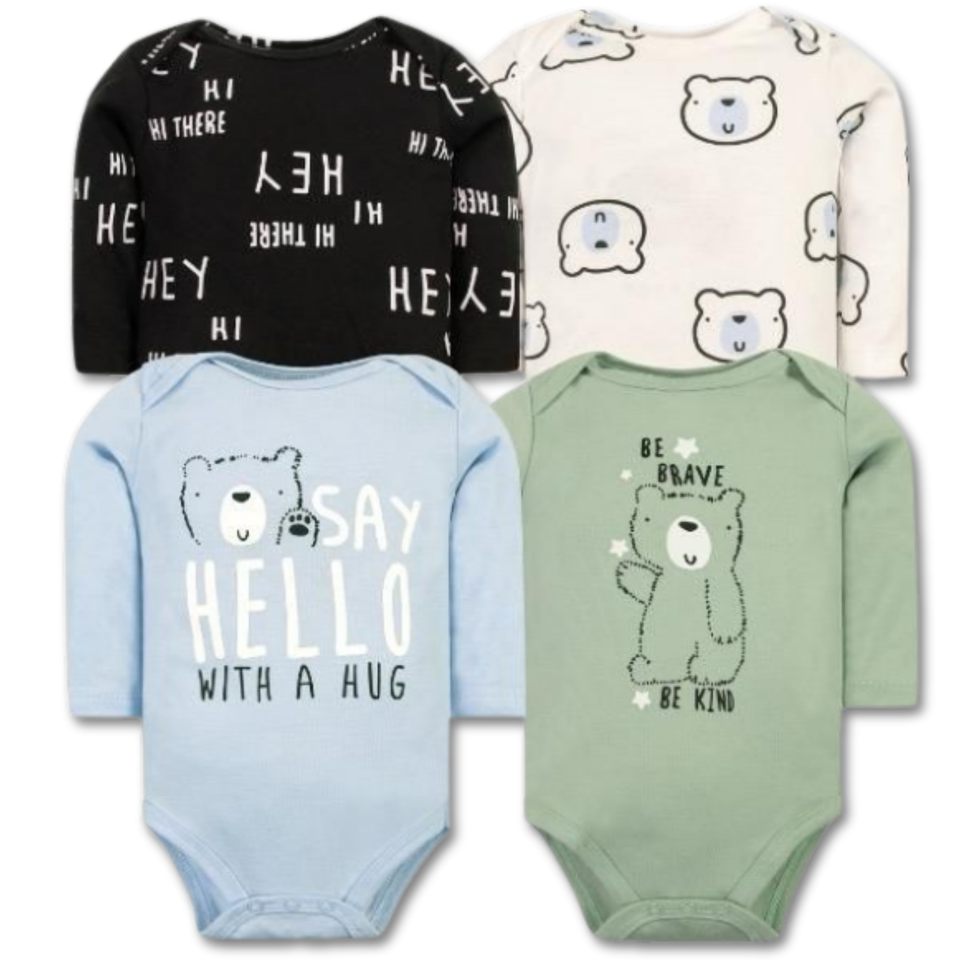 Pack 4 Bodys Bebé Niño Manga Larga Tedmimak 100% Algodón