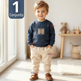 Conjunto 2 Piezas Buzo Pantalón Y Polerón De Algodón Azul Niño
