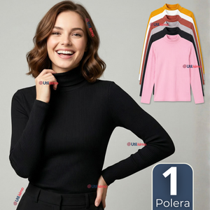 Camiseta Polera Polar Primera Capa Acanalada Cuello Beatle Manga Larga Colores Surtidos Mujer
