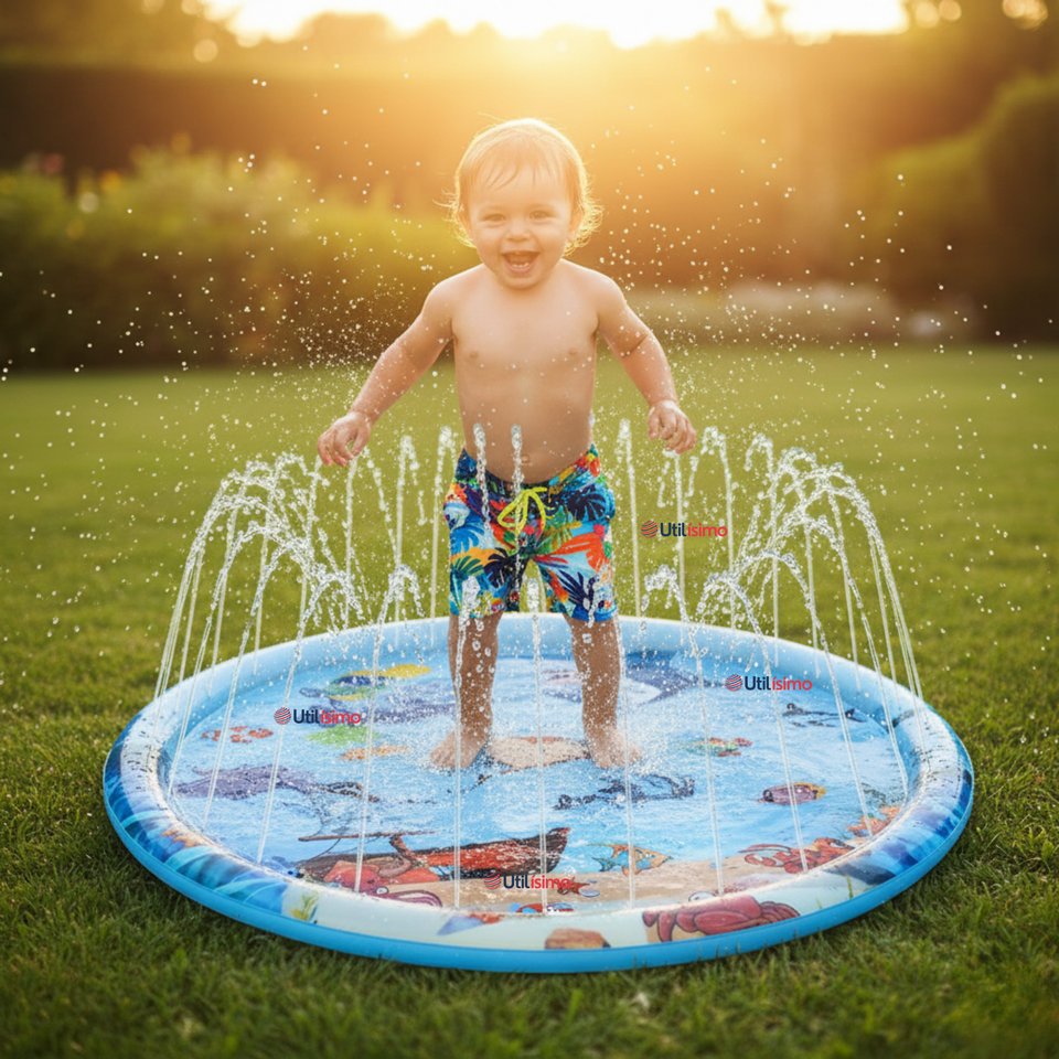 Alfombra De Agua Piscina A Chorros Cascada Niños Color Celeste 100 cm