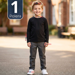 Polera Camiseta Polar Negra Primera Capa Escolar Cuello Redondo Manga Larga Niño