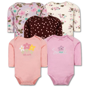 Pack 5 Bodys Bebé Niña Manga Larga Tedmimak 100% Algodón