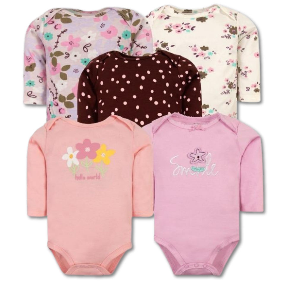 Pack 5 Bodys Bebé Niña Manga Larga Tedmimak 100% Algodón