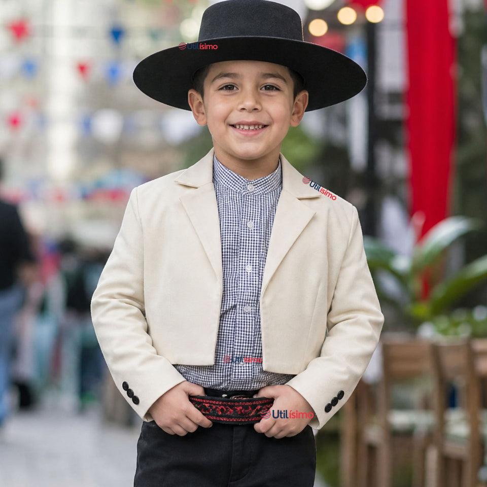 Chaqueta Huaso Niño  Beige Tradicional Fiestas Patrias Chile