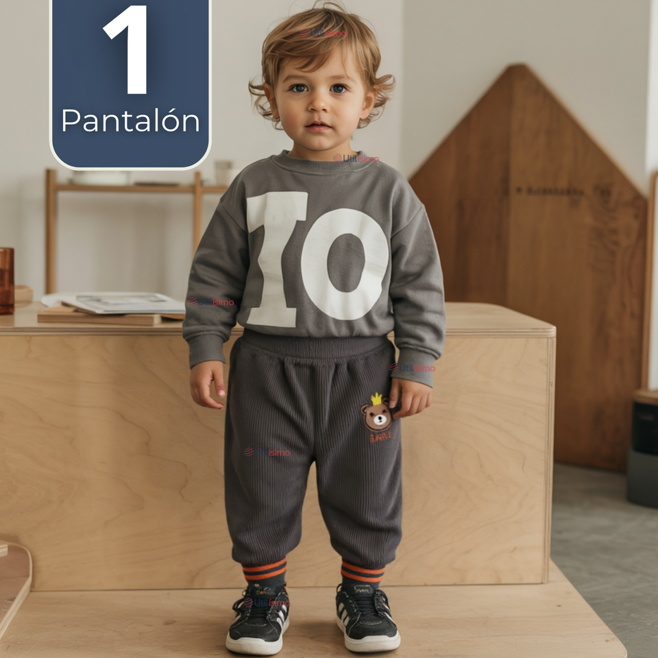 Buzo Solo Pantalón Cotelé Bebé Niño Forrado en Polar Gris