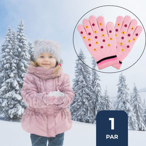Guantes 14cm Lana Acrílica Niña Estampado Flores Colores Surtidos