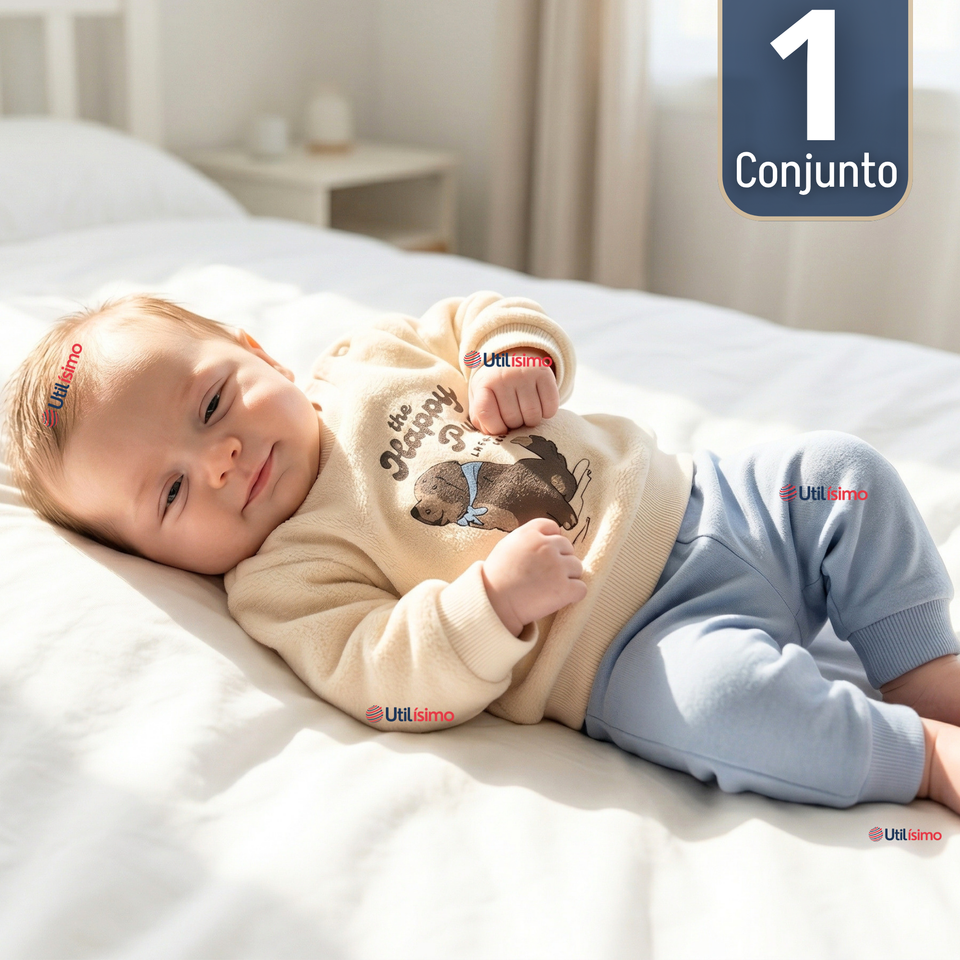 Conjunto 2 Piezas Buzo Pantalón Y Polerón De Algodón Beige Bebé Niño