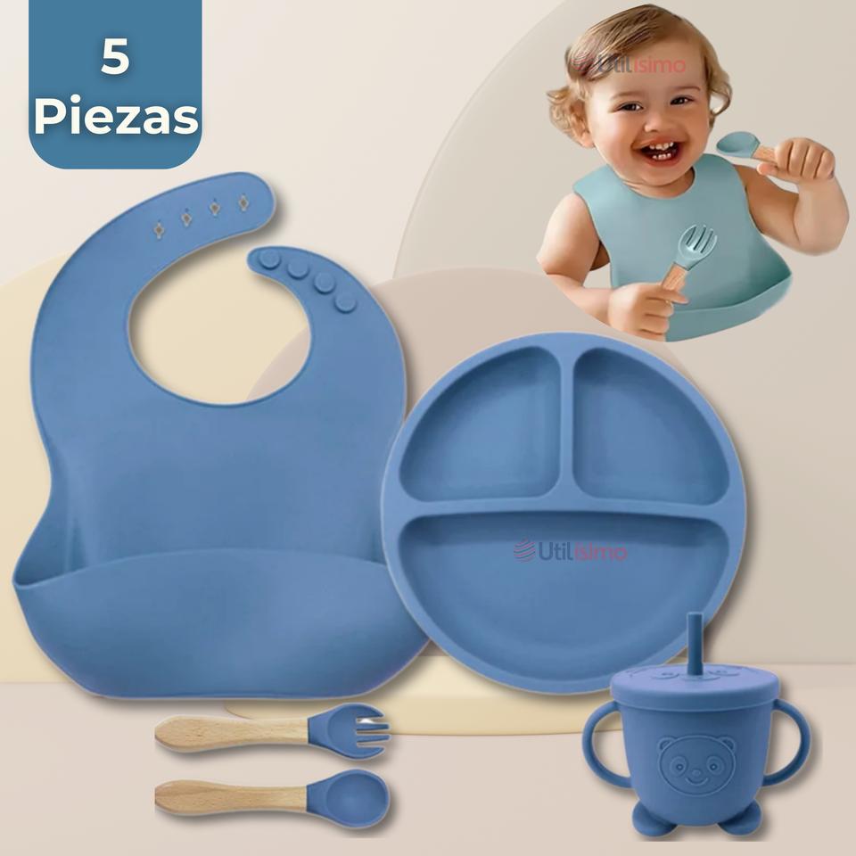 Set De Alimentación Bebé Silicona Con Vaso 5 Piezas Libre BPA