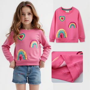 Polerón Cuello Redondo Niña Fucsia Arcoiris