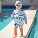 Traje de Baño Flotador Enterito Con Gorro Niño 2 Piezas 9 a 36 Meses Blue Sea