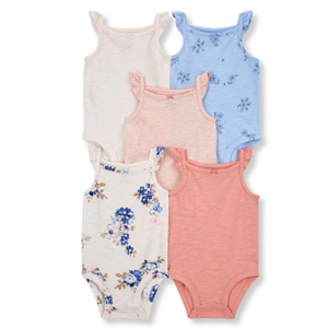Pack 5 Bodys Niña Manga Corta Tedmimak 100% Algodón Blanco Flores