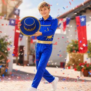 Traje Típico Caporal Azul Con Sombrero Danza Tradicional Fiestas Patrias