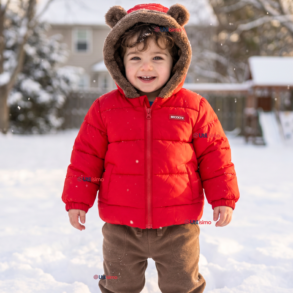 Parka Osito Con Capucha Manga Larga Rojo Niño Infantil