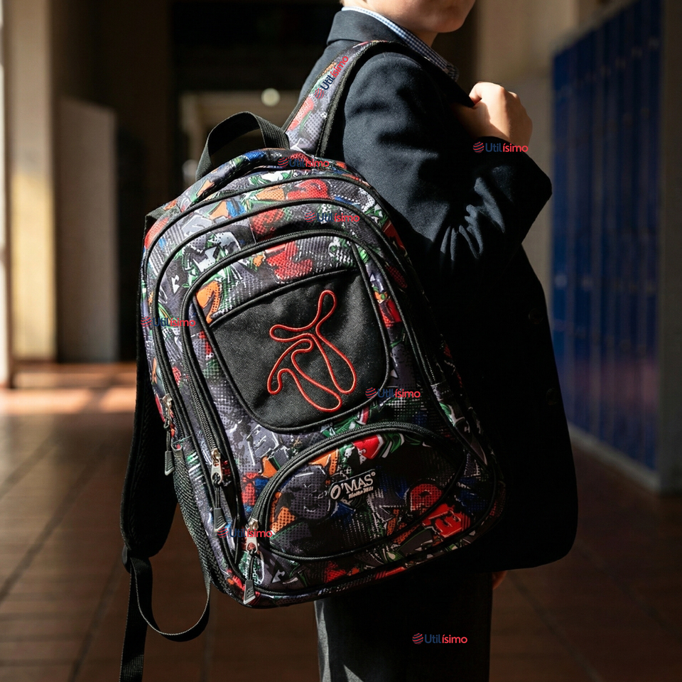 Mochila Escolar Con Estuche 43cm Tela Oxford Impermeable Niño