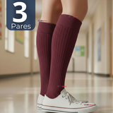 Pack 3 Calcetínes Escolares Largo Acrílico Burdeo Niñas Juvenil Color Vino