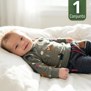 Conjunto 2 Piezas Buzo Pantalón Y Polerón De Algodón Verde Animales Bebé Niño