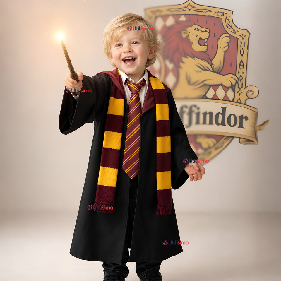 Disfraz Harry Potter Con Capa + Bufanda + Corbata + Varita Gryffindor Niño y Niña