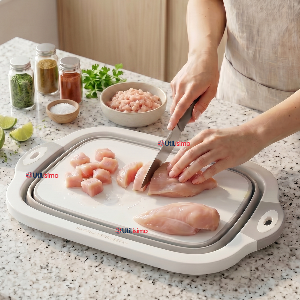 Tabla De Picar Plegable  3 En 1 Drenaje Multiuso Cocina Silicona