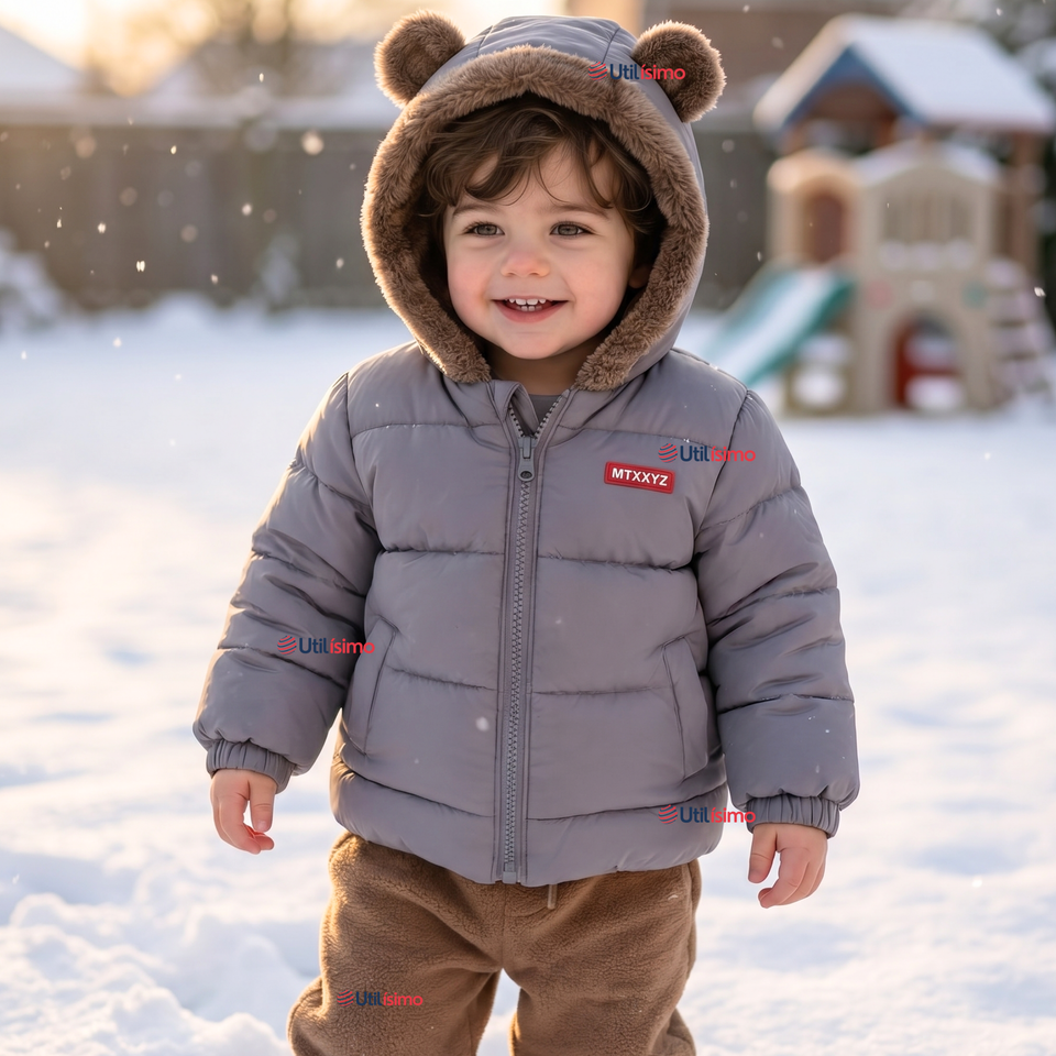 Parka Osito Con Capucha Manga Larga Gris Niño Infantil