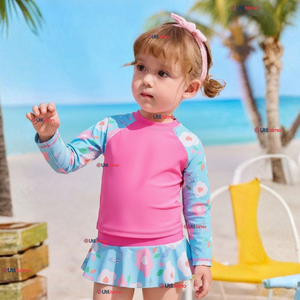 Traje De Baño Manga Larga Estilo Tankini Con Falda Niña 2 a 7 años Pretty Flowers