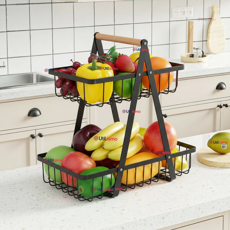 Frutero De Mesa Organizador Multiusos 2 Niveles Negro
