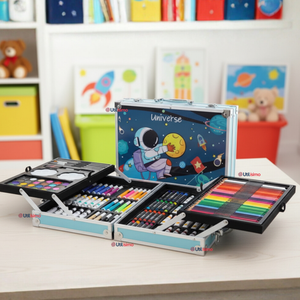 Set 145 Piezas Arte Infantil Dibujo Maletín Metálico Completo Incluye Lápices Marcadores Pinturas Pasteles Y Accesorios