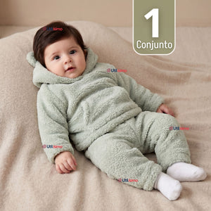 Buzo Polerón Conjunto Polar Niño Con Capucha Unicolor Verde Claro