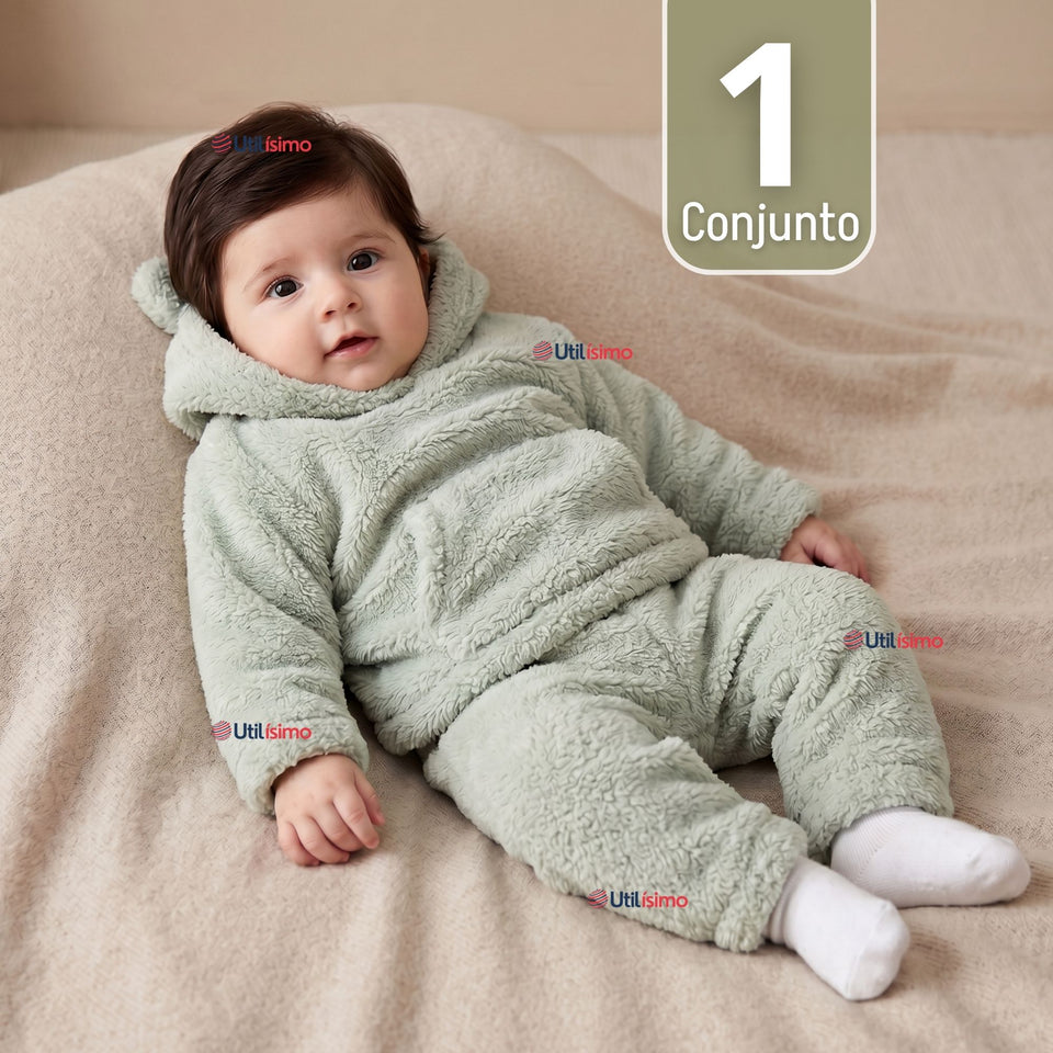 Buzo Polerón Conjunto Polar Niño Con Capucha Unicolor Verde Claro