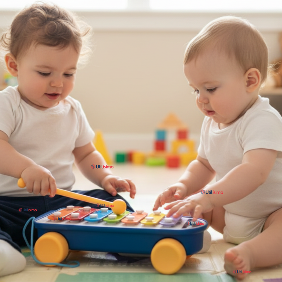 Xilófono Cohete Piano Carrito de Arrastre Juguete Educativo Bebé Niño Niña