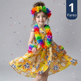 Traje Páscuense Pareo Hawaiano Amarillo Niña Con Accesorios