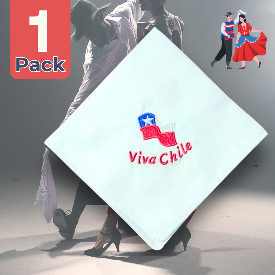 Pañuelo Baile Cueca 45CM Bordado Viva Chile Fiestas Patrias