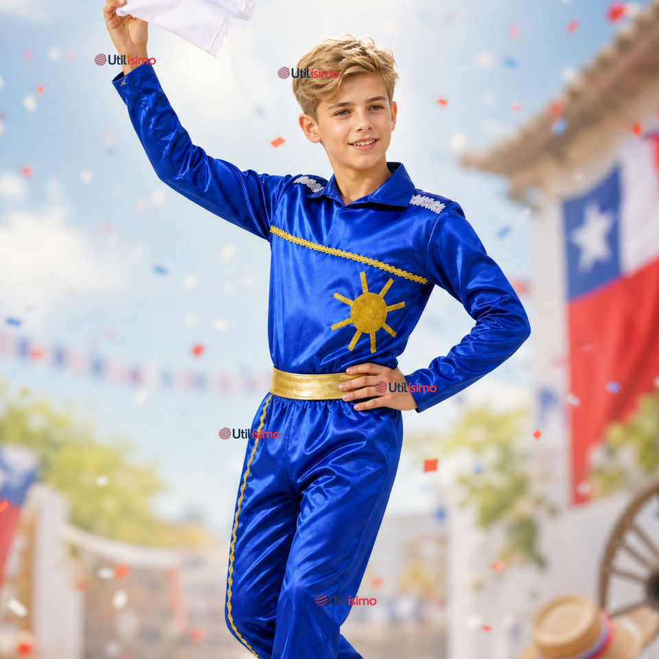 Traje Típico Caporal Azul Danza Tradicional Fiestas Patrias