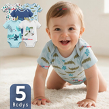 Pack 5 Bodys Manga Corta %100 Algodón Tedmimak Niño Blue Croc Jungle