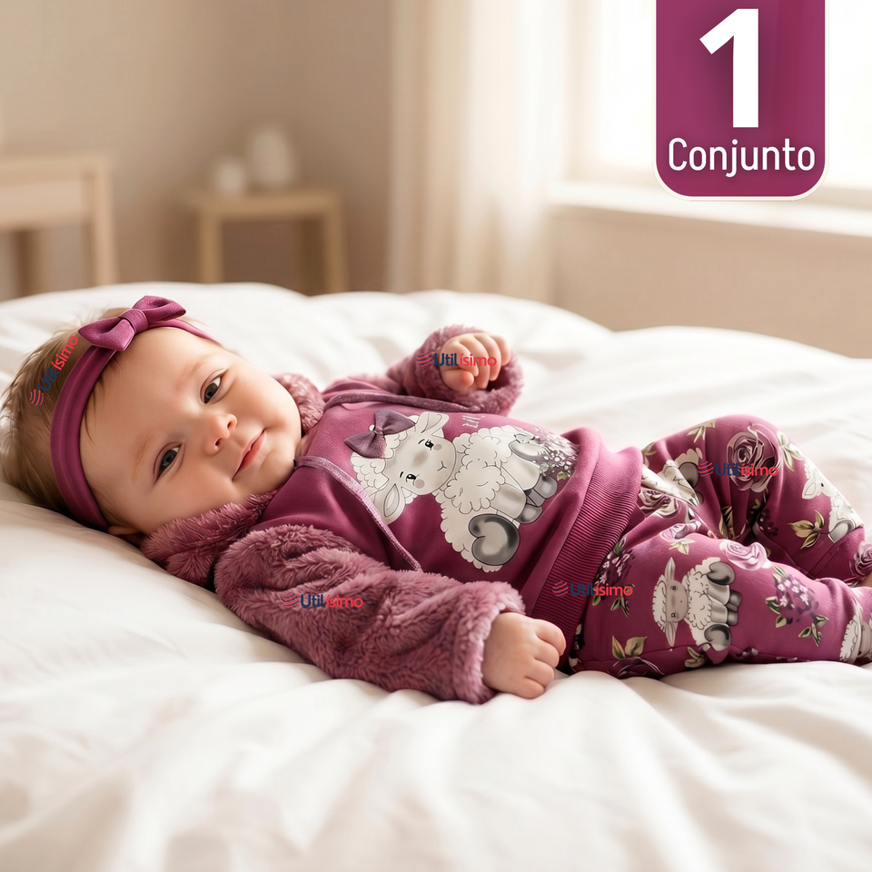 Conjunto 2 Piezas Buzo Pantalón Y Polerón Con Capucha De Algodón Morado Bebé Niña