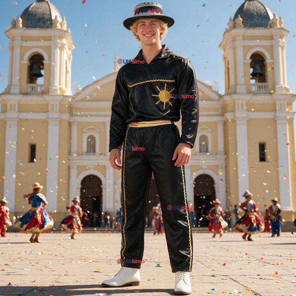 Traje Caporal Típico Completo Con Sombrero Negro Hombre Fiestas Patrias